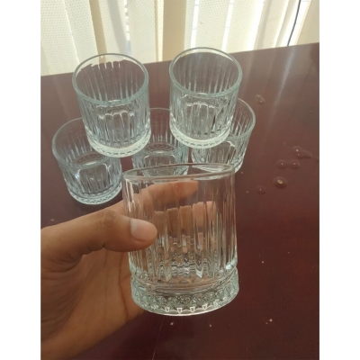 Picture of Everyday Use good quality Strong Crystal Clear Unique design Heavy Sharbat Juice Lassie Glass Set 6 Piece capacity 250 Ml-White