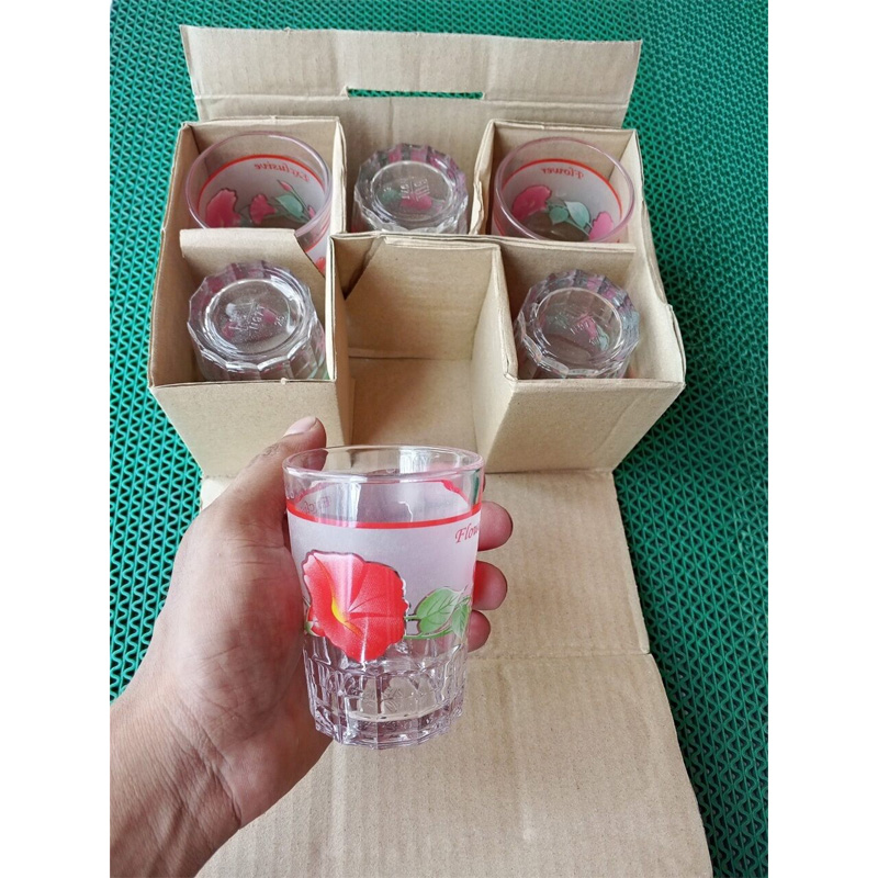 Picture of Printed  Crystal  Clear Drinking Shorbot  Coke Glass Set 6 Piece 180 Ml-Multicolor