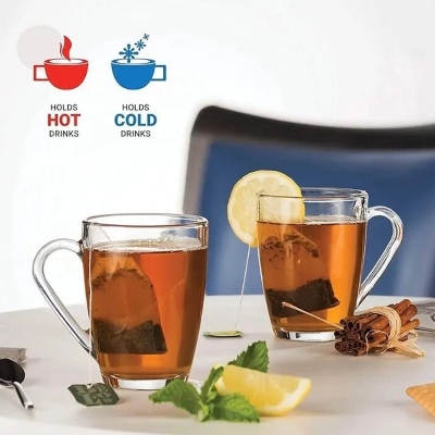 Picture of Everyday Use Good Quality Tea coffee Cup set Crystal Clear transparent Beautiful unique design Premium Cup Set 6 Piece 150 Ml-White