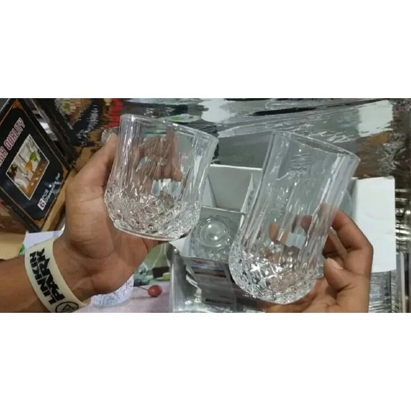 Picture of Everyday Use Crystal Clear transparent Beautiful unique design Water Glass /Coke / Sorbat Juice premium glass set of 6 water glasses and 6 sorbet glasses (total combo set of 12picec)-White