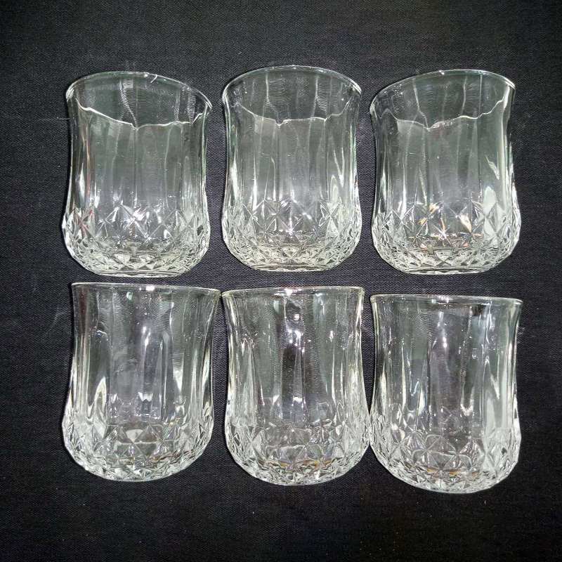 Picture of Everyday Use good quality Strong Crystal Clear Unique design Heavy Sharbat Juice Lassie Milk Glass Set 6 Piece Per Capacity 200 Ml-Multicolor
