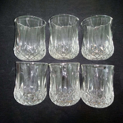 Picture of Everyday Use good quality Strong Crystal Clear Unique design Heavy Sharbat Juice Lassie Milk Glass Set 6 Piece Per Capacity 200 Ml-Multicolor
