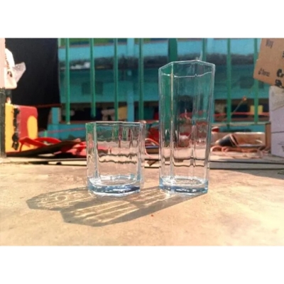 Picture of Crystal Clear transparent Beautiful unique design Water Glass and Sherbet Glass Set Combo Pack 6 Piece Water Glass 6 Piece Sherbet Glass Set /Coke / Sorbat/Milk/ Lassi/ Premium glass Set Combo Pack Set-White