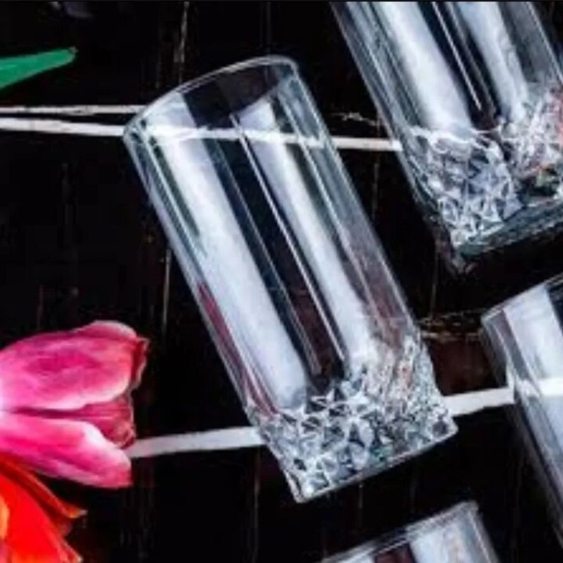 Picture of Everyday Use good quality strong  Crystal Clear transparent Beautiful unique design Water /Drinking /Coke / Sorbat/Milk/ Lassi/ premium glass Set 6 Pieces per  capacity 300Ml-White