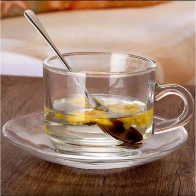 Picture of Everyday Use good quality Strong unique design Heavy Crystal clear 150 Ml Cup Price Set (Saucers 6Piece Cup 6 Pieces) Total 12 pieces-Multicolor