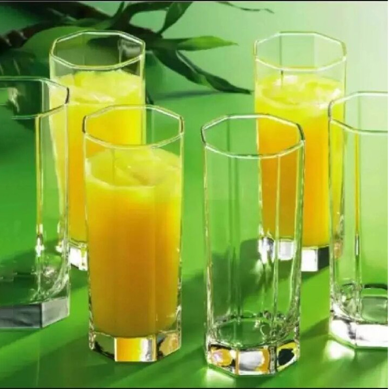 Picture of Everyday Use good quality strong crystal clear unique design Heavy 350 Ml Drinking Water  8 Angle glass set 6 piece-White