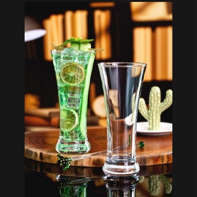 Picture of Everyday Use good quality strong crystal clear unique design Heavy  Long shape curved design clear Glass Set 6 pcs for Enjoy Juice, Lassie & Refreshing Beverages350 Ml 6 Piece-White