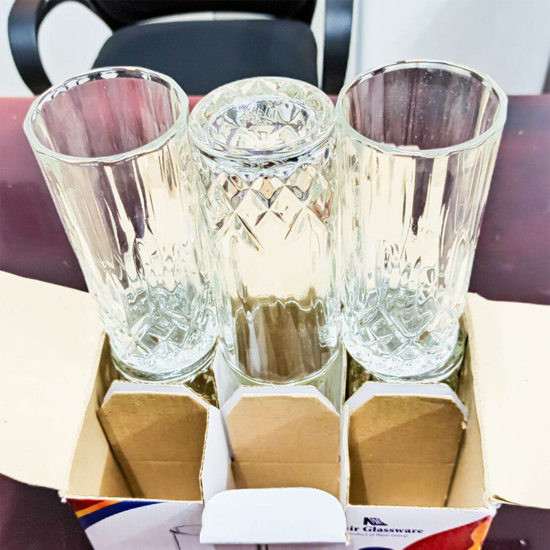 Picture of Everyday Use good quality strong crystal clear unique design Heavy 350 Ml Drinking Water glass set 6 pcs-White