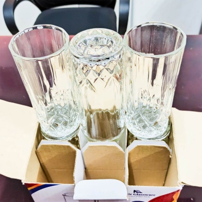 Picture of Everyday Use good quality strong crystal clear unique design Heavy 350 Ml Drinking Water glass set 6 pcs-White