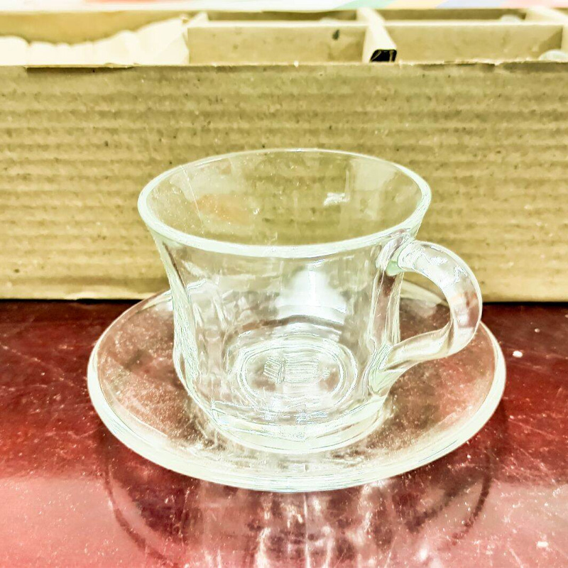 Picture of Everyday Use good quality Strong unique design Heavy Crystal clear 180 Ml Cup Price Set (Saucers 6Piece Cup 6 Pieces) Total 12 pieces-White