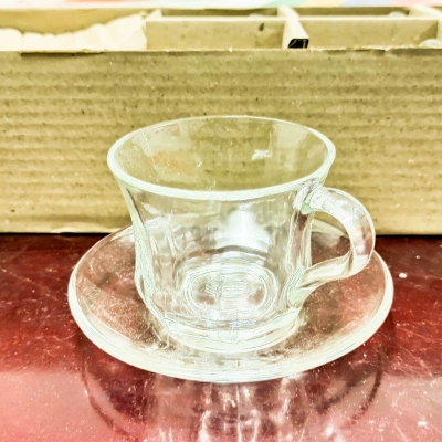 Picture of Everyday Use good quality Strong unique design Heavy Crystal clear 180 Ml Cup Price Set (Saucers 6Piece Cup 6 Pieces) Total 12 pieces-White