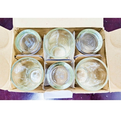 Picture of Everyday Use good quality strong crystal clear unique design Heavy 350 Ml Drinking Water glass set 6 pcs-White