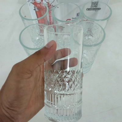 Picture of good quality strong crystal clear unique design Heavy  320 Ml Drinking  Water glass set 6 pcs-White