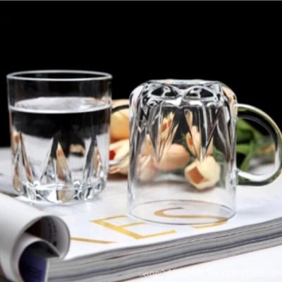 Picture of Everyday Use Good Quality Tea coffee Cup set Crystal Clear transparent Beautiful unique design Premium Cup Set 6 Piece 180 Ml-White