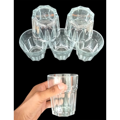 Picture of Everyday Use good quality Strong Crystal Clear Unique design Heavy Sharbat Juice Lassie Glass Set 6 Piece capacity 250 Ml-White