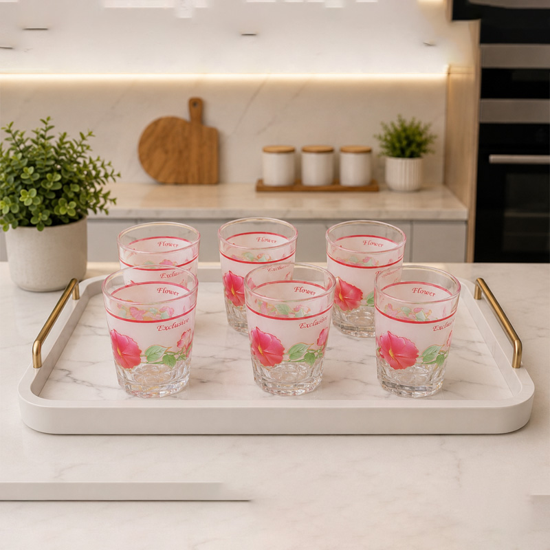 Picture of Printed  Crystal  Clear Drinking Shorbot  Coke Glass Set 6 Piece 180 Ml-Multicolor