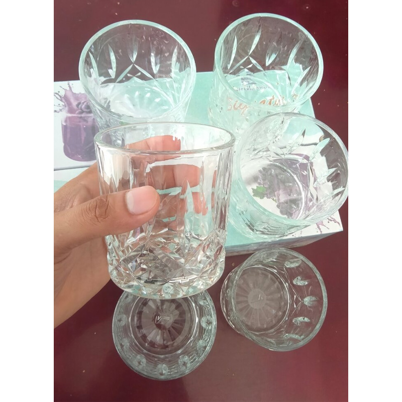 Picture of Everyday Use good quality Strong Crystal Clear Unique design Heavy Sharbat Juice Lassie Glass Set 6 Piece capacity 250 Ml N29T Model-White