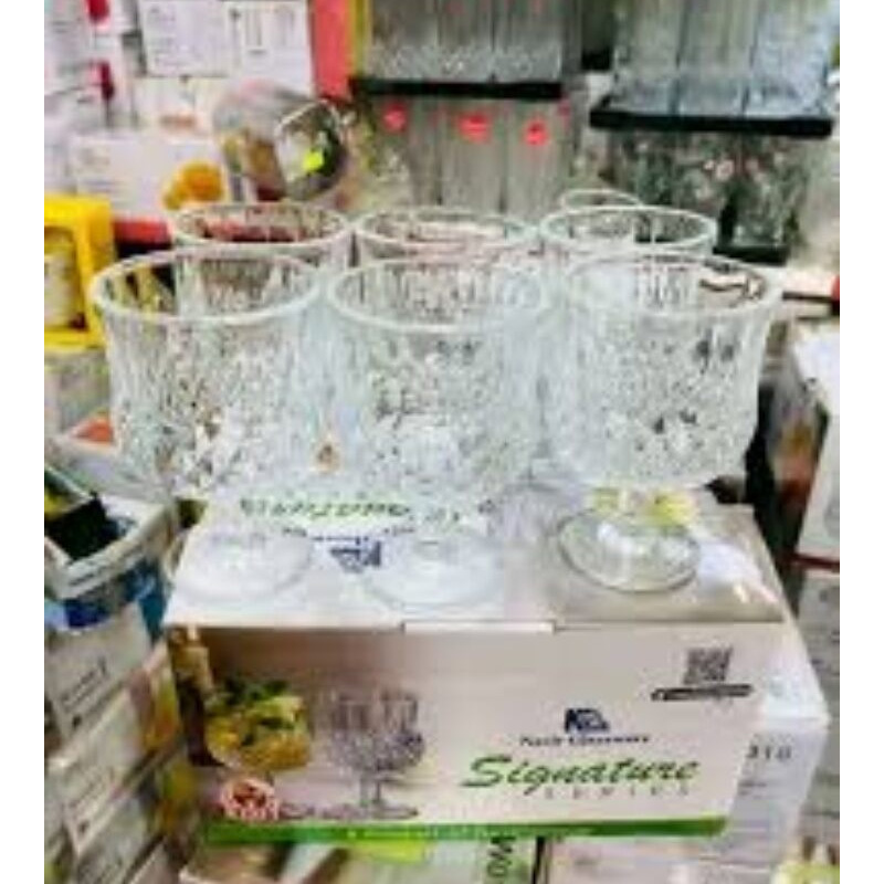 Picture of Everyday Use good quality Strong Crystal Clear Unique design Heavy Sharbat Juice Lassie Glass Set 6 Piece capacity 200 Ml-White