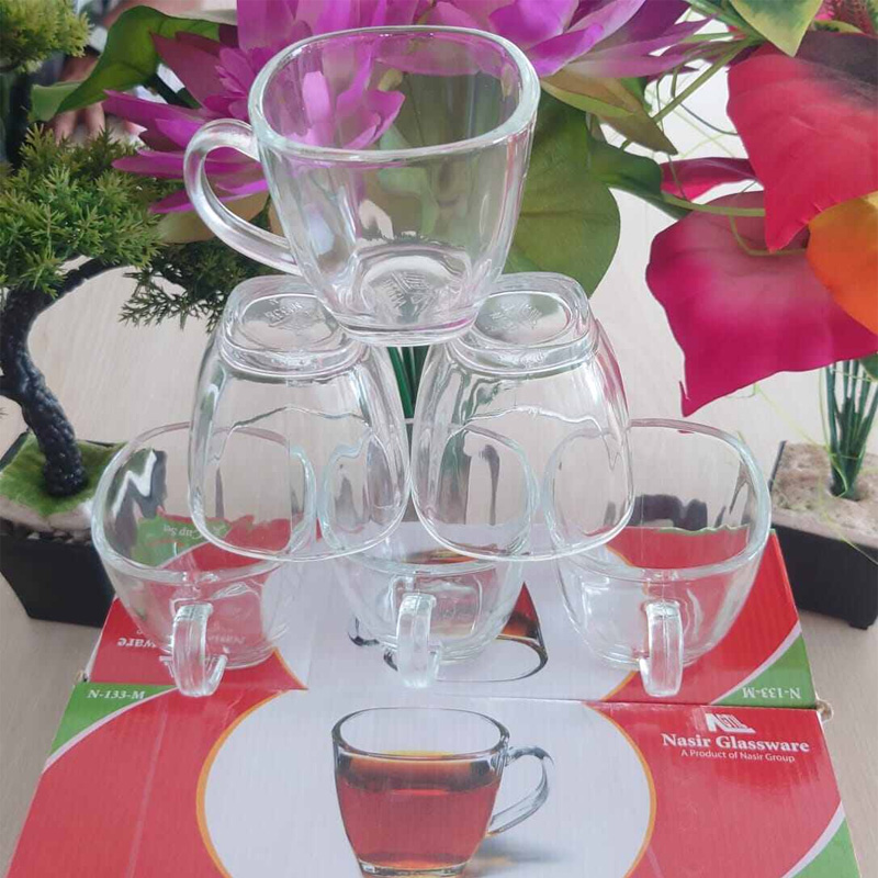 Picture of Everyday Use Good Quality Tea coffee Cup set Crystal Clear transparent Beautiful unique design Premium Cup Set 6 Piece 150 Ml-White