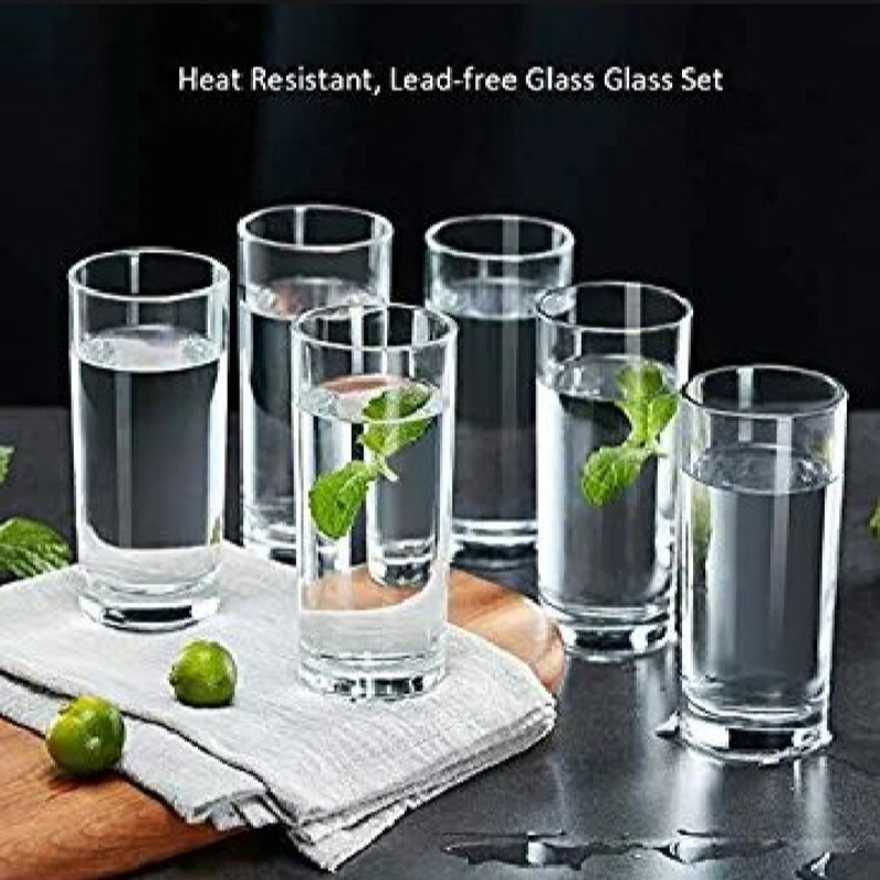 Picture of Everyday Use good quality strong crystal clear unique design Heavy 350 Ml Drinking Water glass set 6 pcs-White