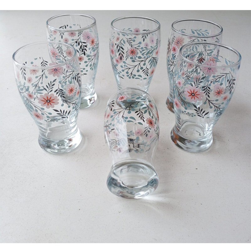 Picture of Everyday Use good quality  Printed Water Drinking Shorbot  Coke Juice, Lassie  Glass Set 6 Piece-White