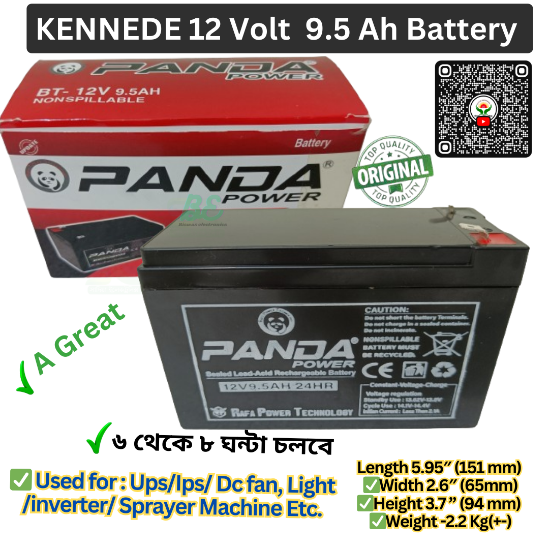 Picture of PANDA 12V 9.5Ah Dry Cell Lead Acid Battery  High Backup Battery for IPS, UPS, DC Fan, Light, Spray Machine, Motor Pump  Long Lasting German Technology Battery in Bangladesh Black