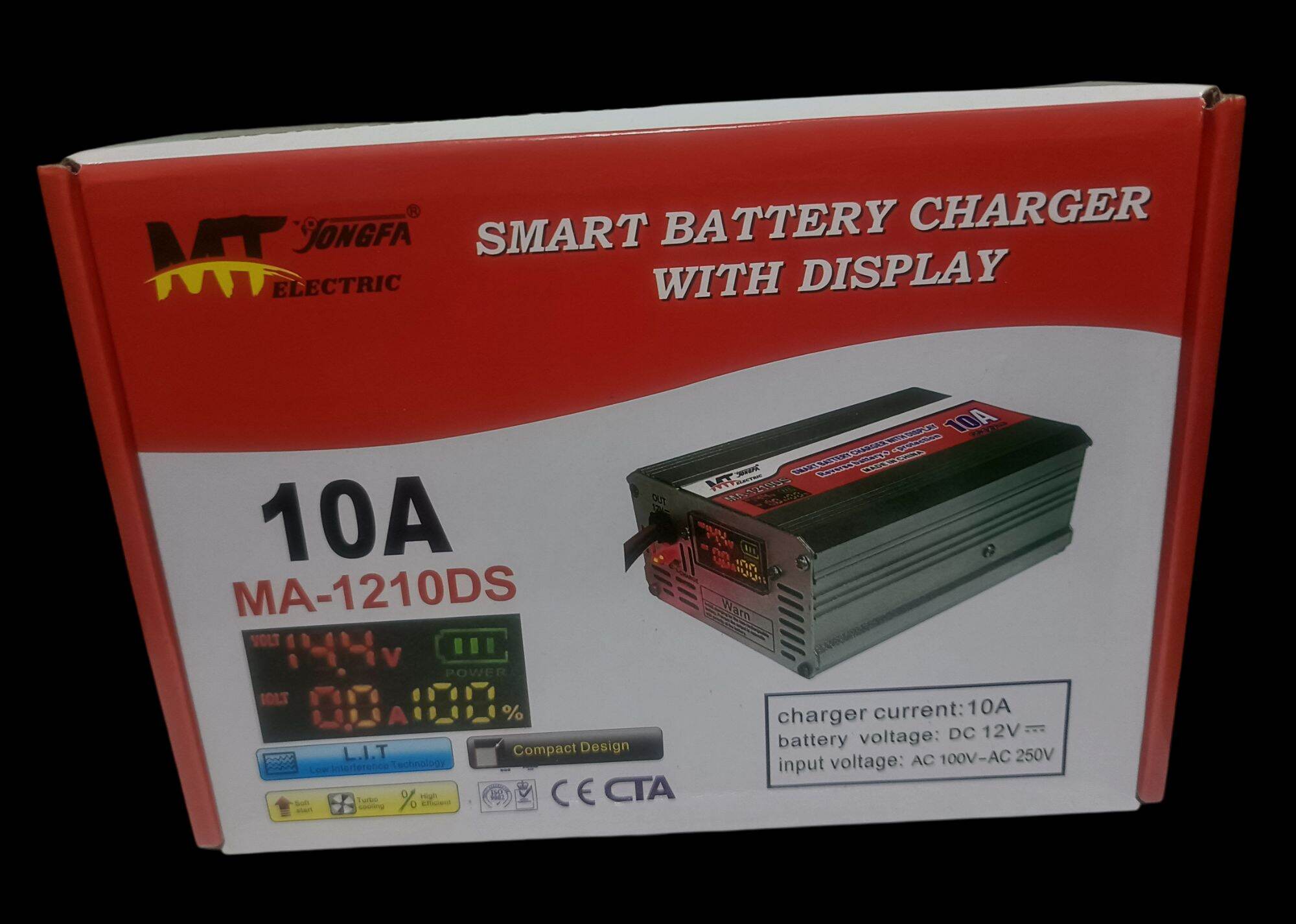Picture of 12V 10A Digital Smart Battery Charger | Full Auto with Display Meter | For 10Ah–150Ah Car, Bike, IPS,Ups Auto & Industrial Lead-Acid, Gel & Water Batteries
