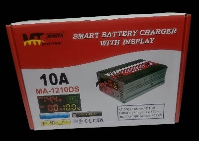 Picture of 12V 10A Digital Smart Battery Charger | Full Auto with Display Meter | For 10Ah–150Ah Car, Bike, IPS,Ups Auto & Industrial Lead-Acid, Gel & Water Batteries