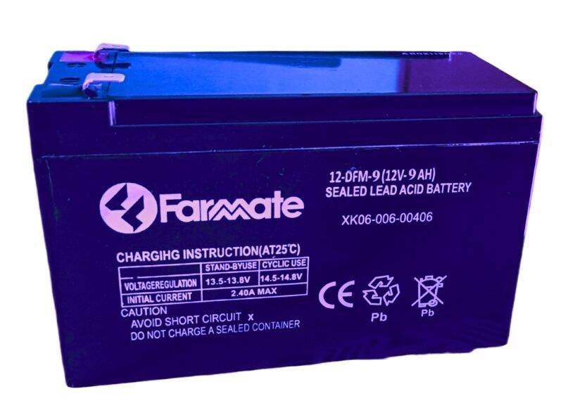 Picture of 12V 9Ah Farmate Rechargeable Battery | Dry Cell & Lead Acid Battery For UPS, IPS, DC Fan, Light,Incobetor, Motor Pump & Spray Machine Black