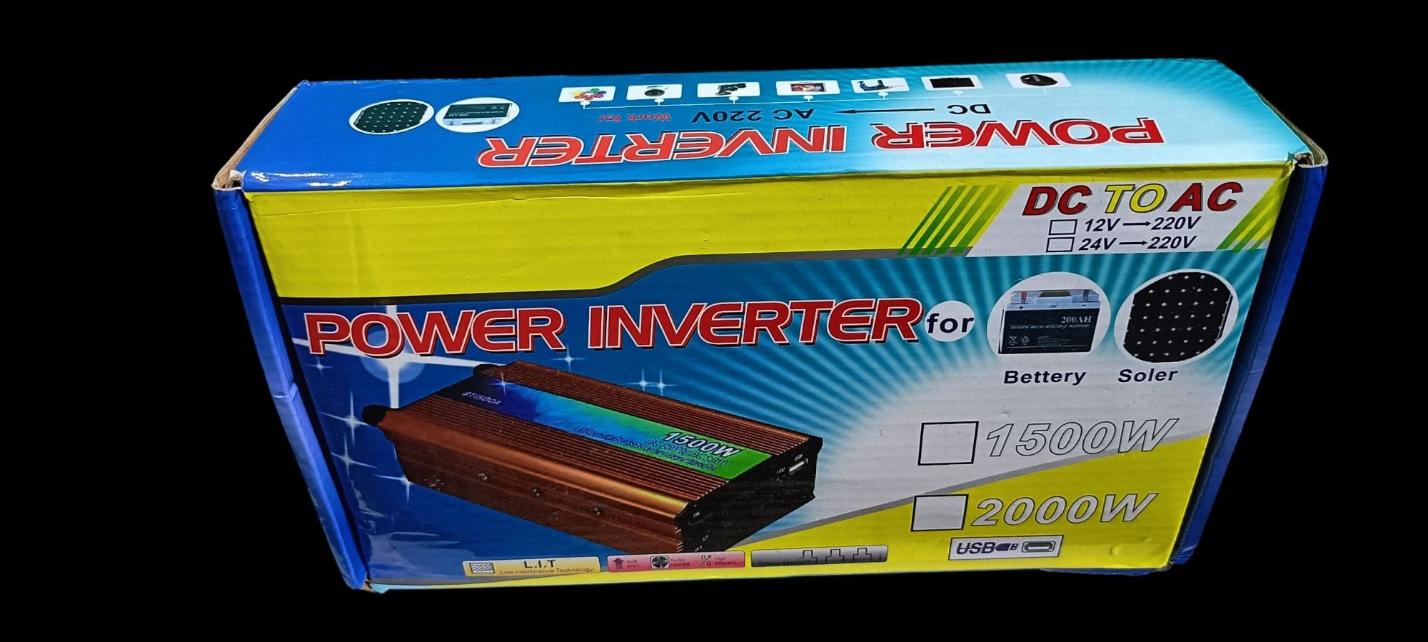 Picture of KBM-2000Watt inverter |input 12V dc To convert output 220V inverter used for  computer, Fan,Light,Tv,router, ono,CC camera, laptop charging, mobile charging ETc.highest loading 900 Multicolor