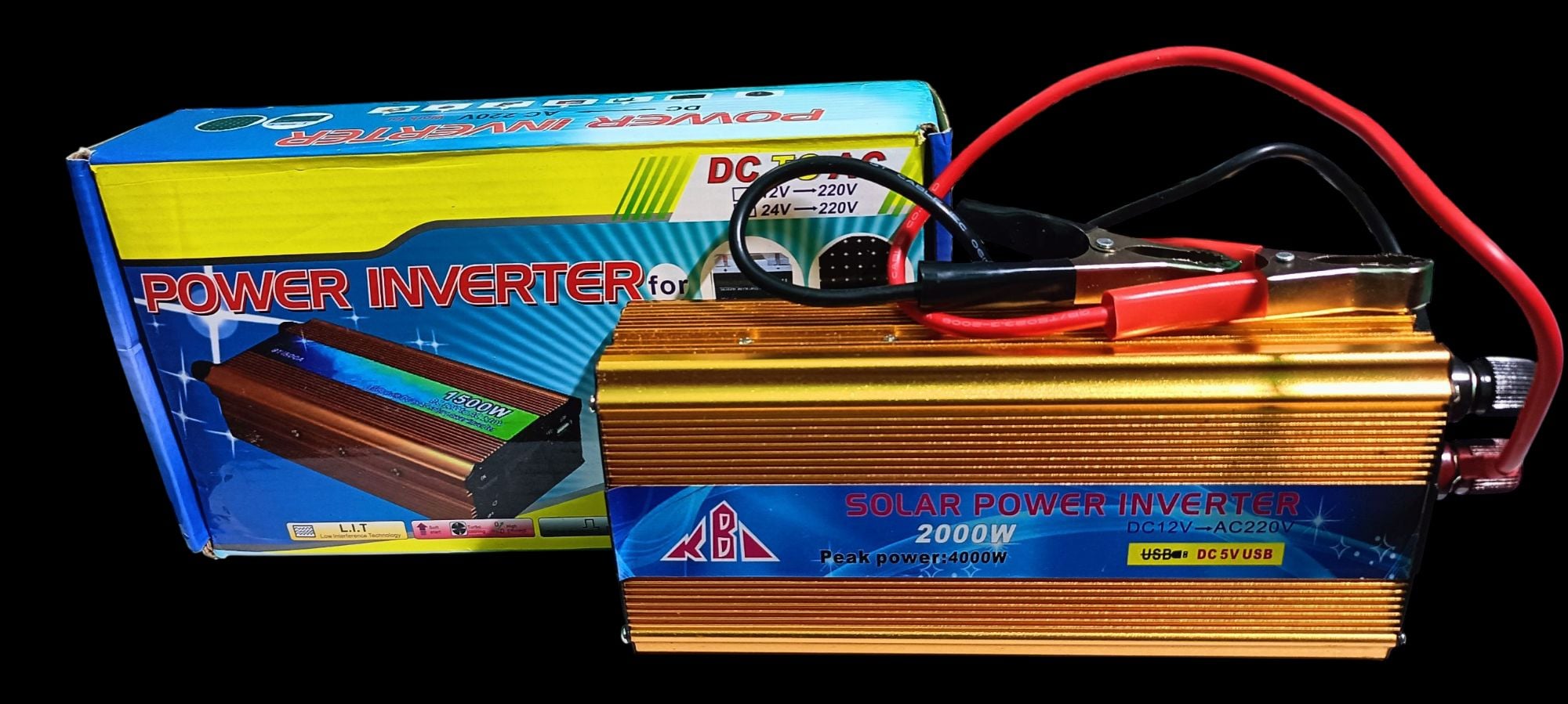 Picture of KBM-2000Watt inverter |input 12V dc To convert output 220V inverter used for  computer, Fan,Light,Tv,router, ono,CC camera, laptop charging, mobile charging ETc.highest loading 900 Multicolor