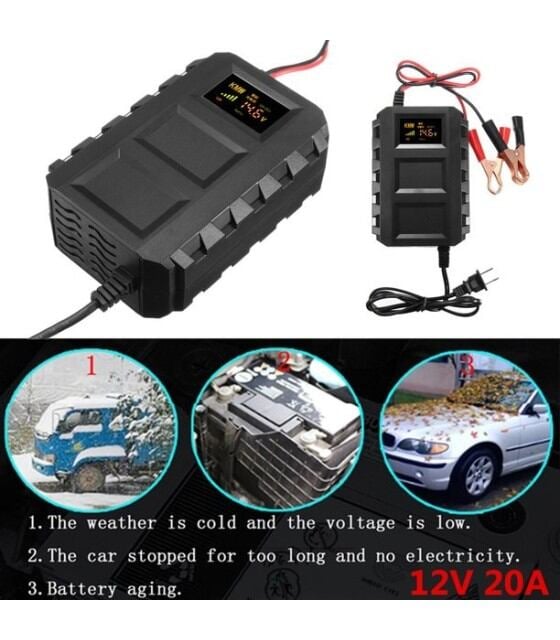 Picture of 12 volt automatic Digital battery charger/20A  Drycell And Water And Jel  battery Charger/Dry Battery Charger 12Ah To 250AH Black