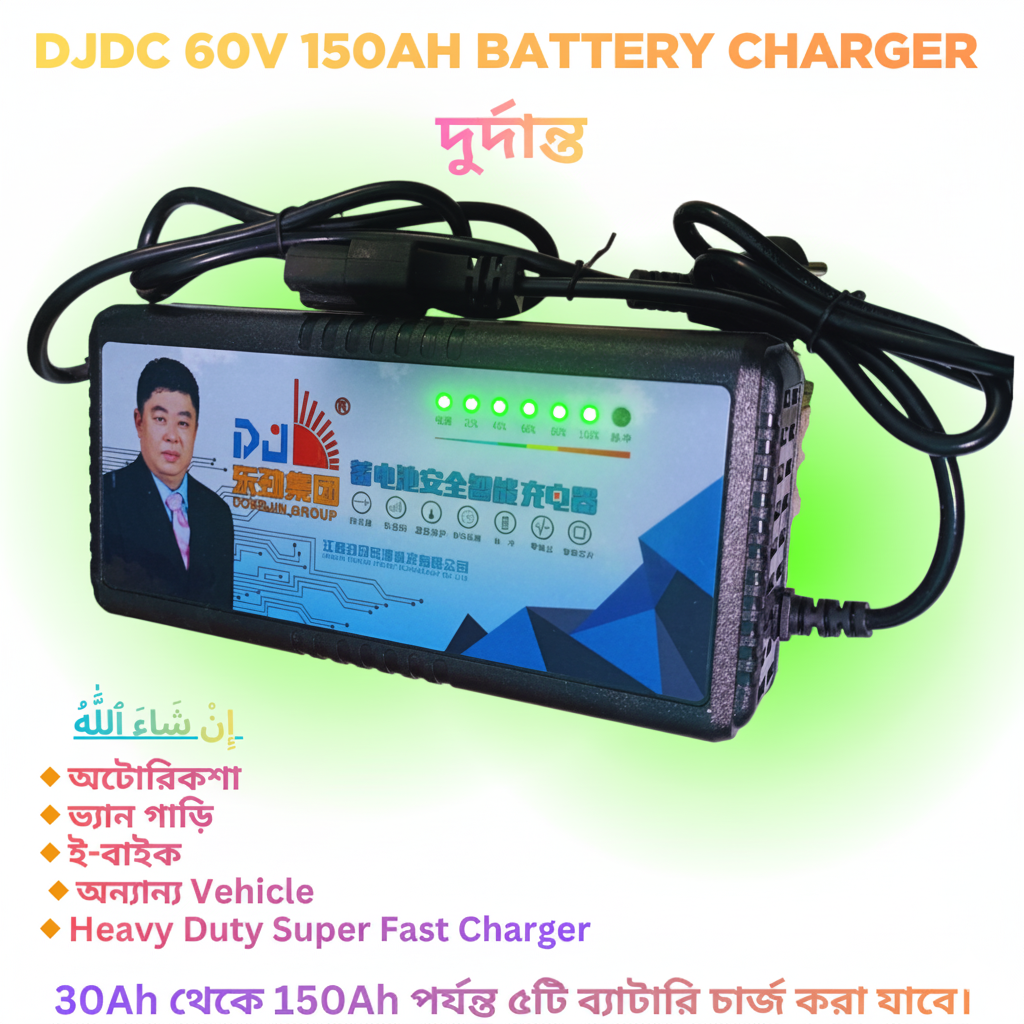 Picture of DJDC 60V 150Ah Best Smart Heavy Duty Battery Charger – 60V 5 Battery E-Bike & Auto Van Rickshaw Charger | Dry Cell / Lead Acid Battery Charger with Indicator & Auto-Cut