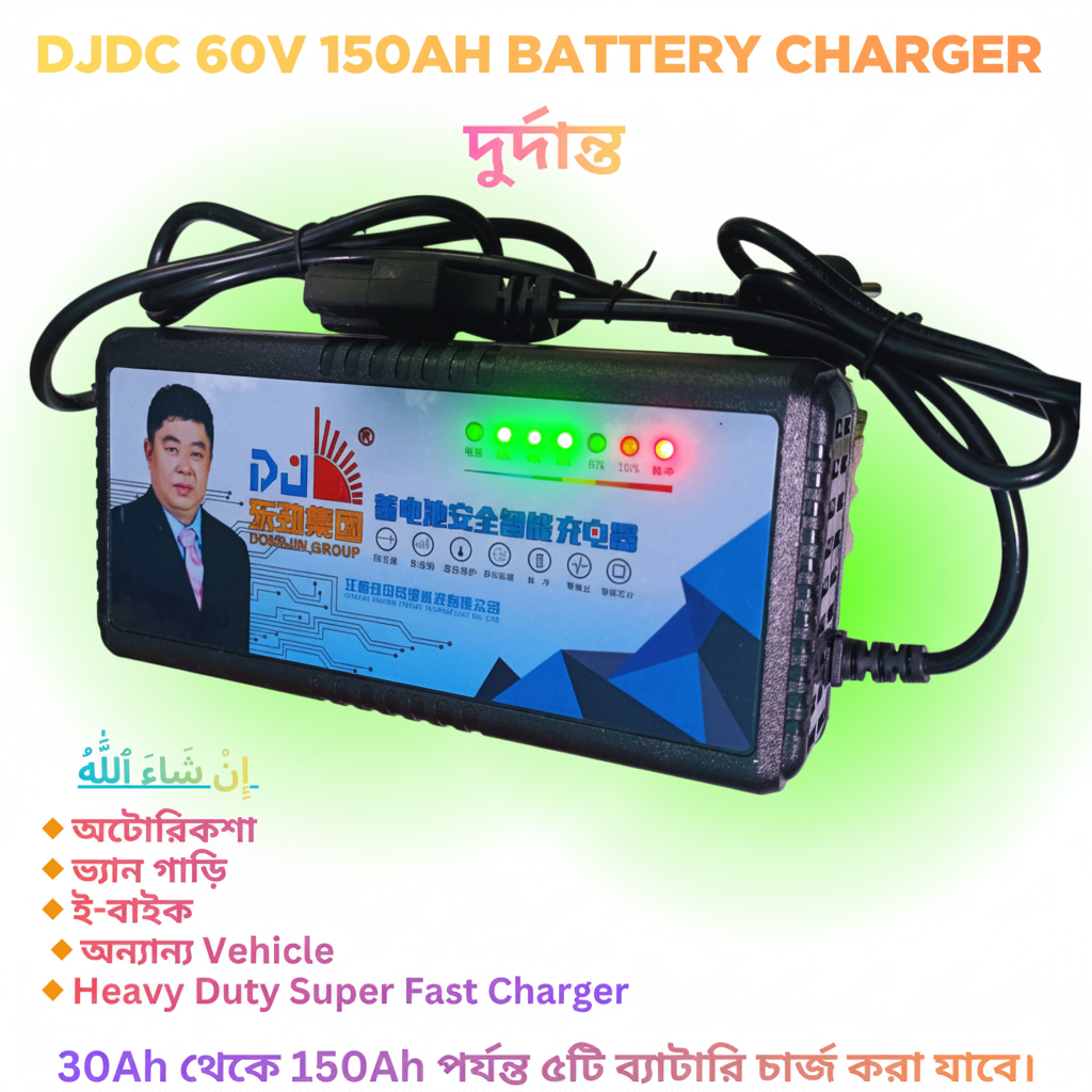 Picture of DJDC 60V 150Ah Best Smart Heavy Duty Battery Charger – 60V 5 Battery E-Bike & Auto Van Rickshaw Charger | Dry Cell / Lead Acid Battery Charger with Indicator & Auto-Cut