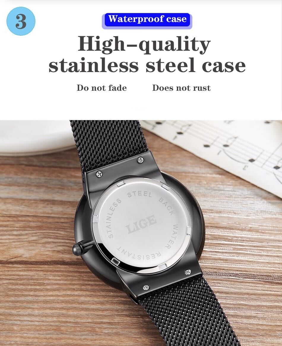 Picture of LIGE 9949 Fashion Watch Men Stainless Steel Top Brand Luxury Waterproof Quartz Watch Casual Sport Ultra Thin Date Clock Male+BOX
