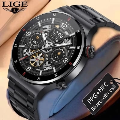 Picture of LIGE BW0382 ECG+BP+NFC  Bluetooth call Smart watch Men Heart rate Blood pressure Full touch sports Fitness Watches Bluetooth Call for Android iOS smart watch with Steel and Silicon belt