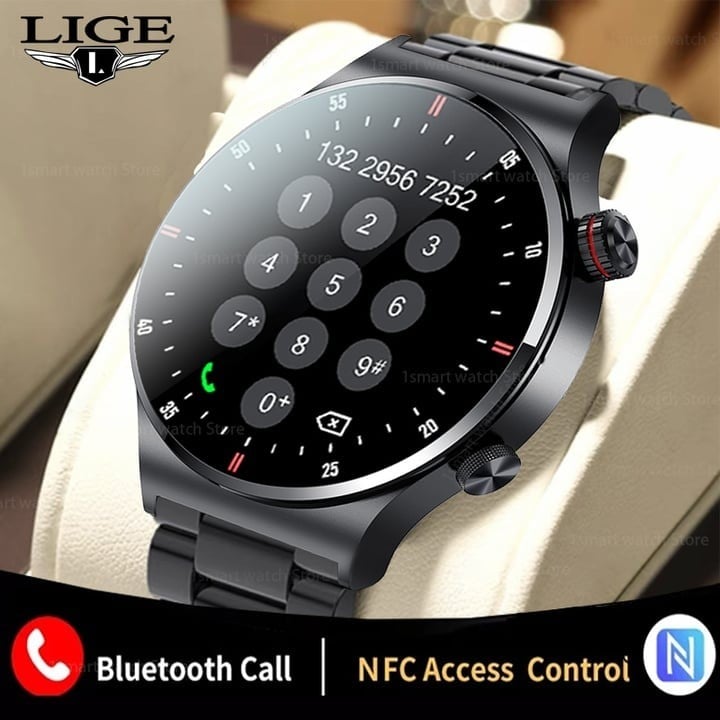 Picture of LIGE BW0382 ECG+BP+NFC  Bluetooth call Smart watch Men Heart rate Blood pressure Full touch sports Fitness Watches Bluetooth Call for Android iOS smart watch with Steel and Silicon belt
