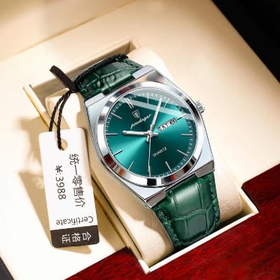 Picture of POEDAGAR 930 Business  Stainless Steel Leather belt  Quartz Men’s Watch- Silver