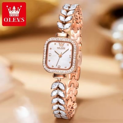 Picture of OLEVS 9987 Original Quartz Watch for Women Diamond Mermaid Stainless steel Wristwatch Luxury Square Diamond Dial Ladies' Watches