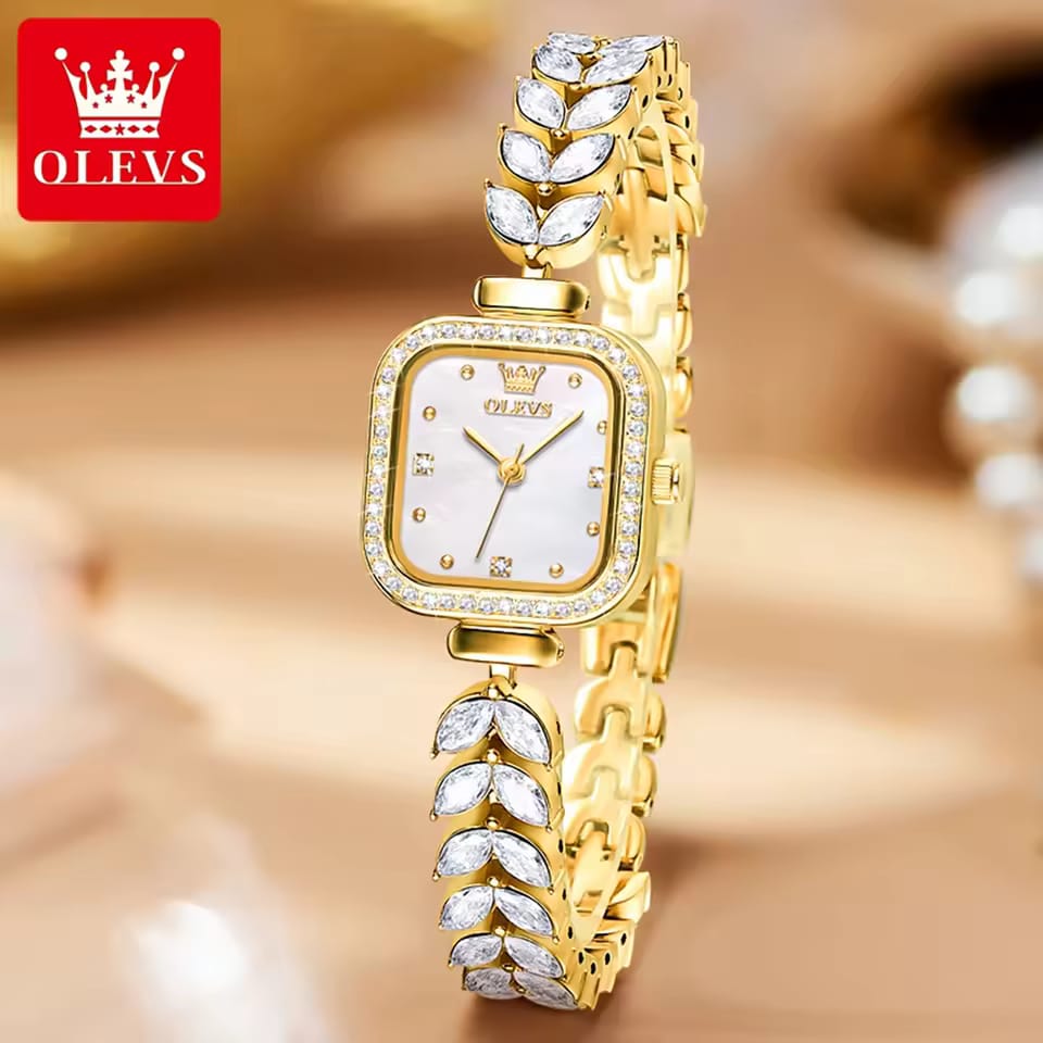 Picture of OLEVS 9987 Original Quartz Watch for Women Diamond Mermaid Stainless steel Wristwatch Luxury Square Diamond Dial Ladies' Watches