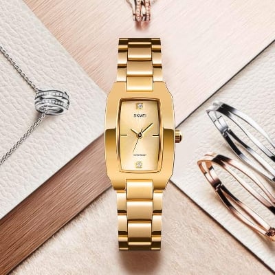 Picture of SKMEI 1400 Top Brand Luxury Women Quartz Watch With Rose Gold Silver Black Color Simple Waterproof Full Stainless Steel Watches