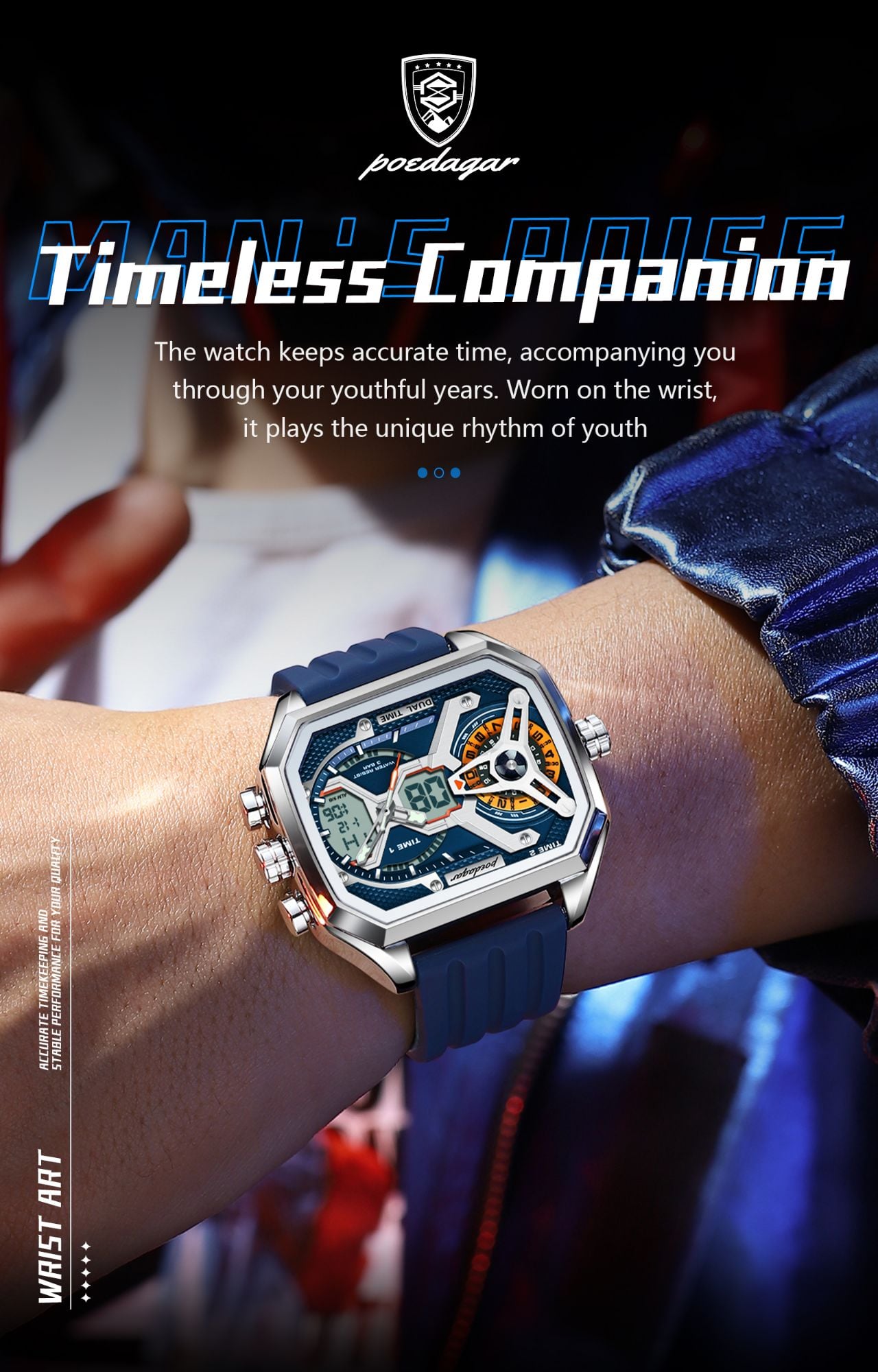 Picture of Poedagar E106 Multifunctional Silicone Chronograph Relojes Waterproof Luminous Quartz Digital Watch for Men