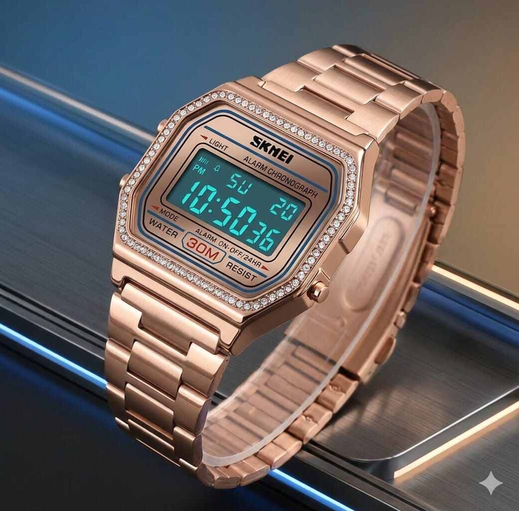 Picture of SKMEI 1474 Luxury Brand Women Digital Watches Waterproof Week Display LED Chrono Stainless Steel Female Wristwatch Relogio Feminino
