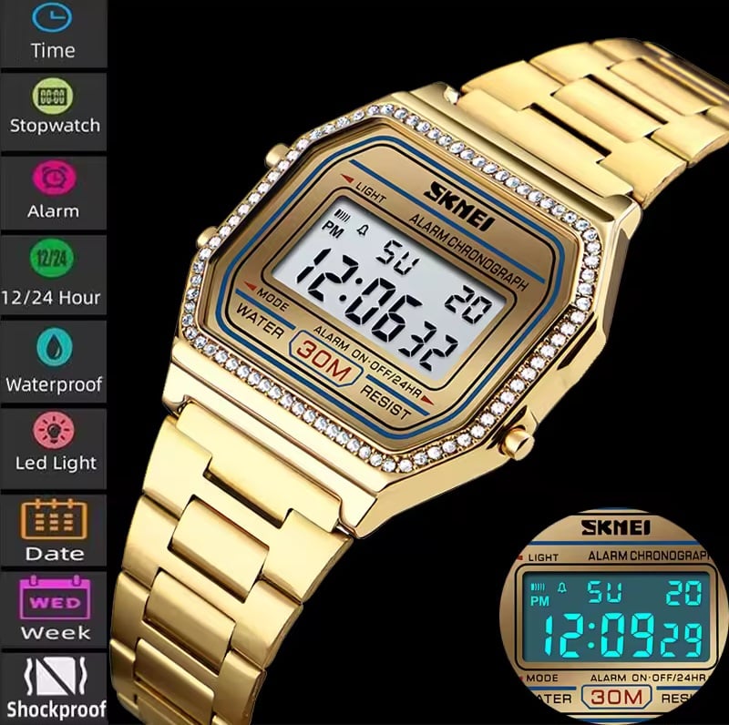 Picture of SKMEI 1474 Luxury Brand Women Digital Watches Waterproof Week Display LED Chrono Stainless Steel Female Wristwatch Relogio Feminino