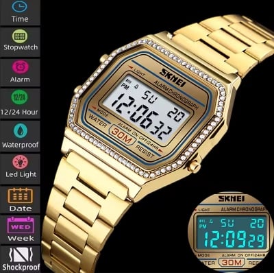 Picture of SKMEI 1474 Luxury Brand Women Digital Watches Waterproof Week Display LED Chrono Stainless Steel Female Wristwatch Relogio Feminino