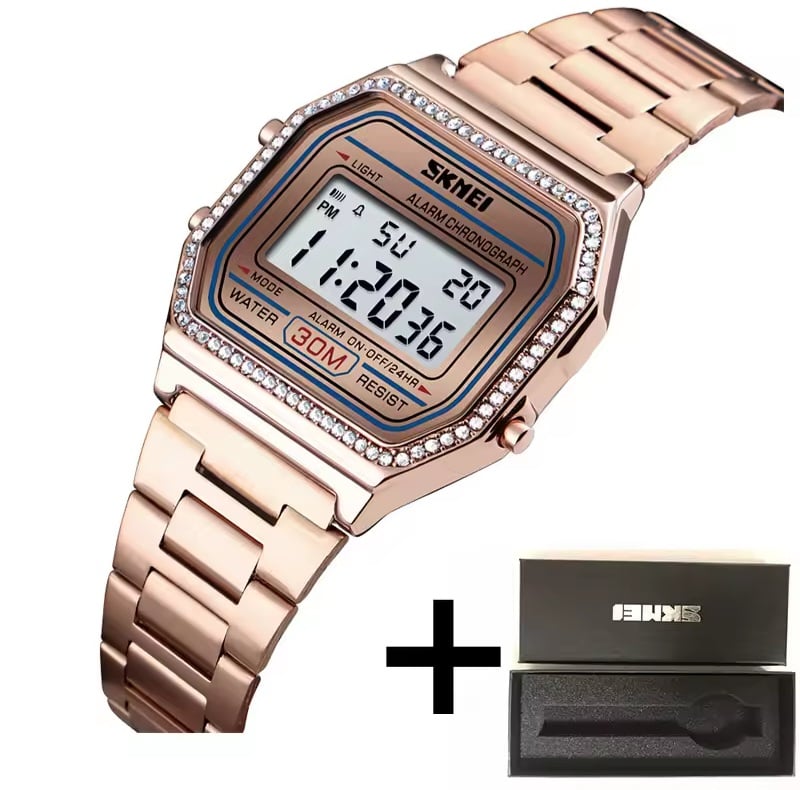 Picture of SKMEI 1474 Luxury Brand Women Digital Watches Waterproof Week Display LED Chrono Stainless Steel Female Wristwatch Relogio Feminino