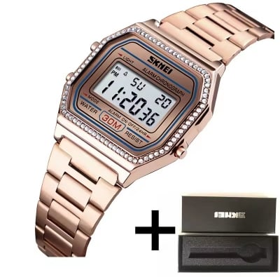 Picture of SKMEI 1474 Luxury Brand Women Digital Watches Waterproof Week Display LED Chrono Stainless Steel Female Wristwatch Relogio Feminino