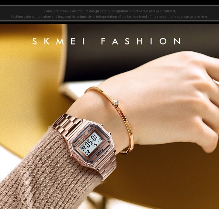 Picture of SKMEI 1474 Luxury Brand Women Digital Watches Waterproof Week Display LED Chrono Stainless Steel Female Wristwatch Relogio Feminino