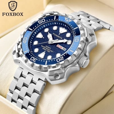 Picture of FOXBOX Luxury Luminous Men’s Watch – Waterproof Sport Calendar-Silver Blue