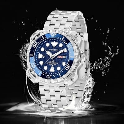 Picture of FOXBOX Luxury Luminous Men’s Watch – Waterproof Sport Calendar-Silver Blue